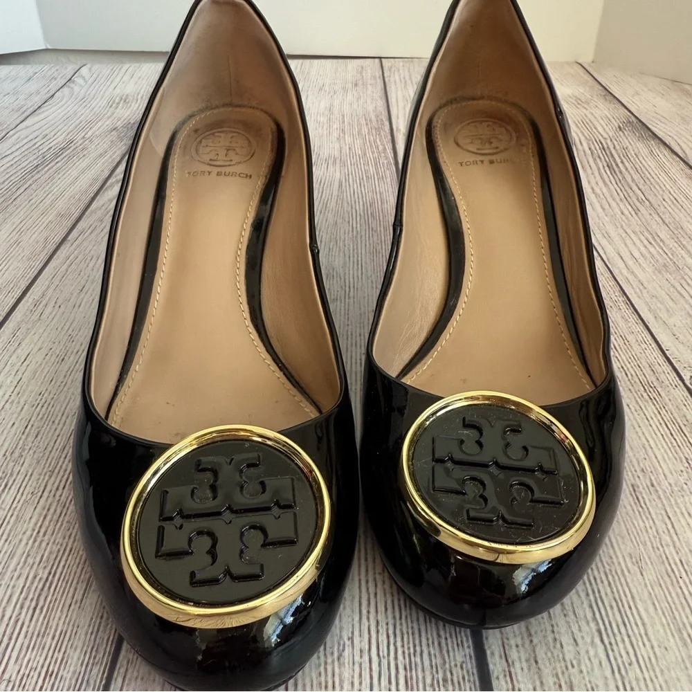 TORY BURCH Twiggie Wedge Black Patent Leather Shoes 6